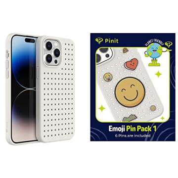 Pinit Personalized DIY Case for iPhone 14 Pro Max with 6 Pins/Charms in This Bundle, Heat-Dissipation, [Military-Grade Protection], Special Patterns & Stylish Cell Phone Cases - White, 7 in 1