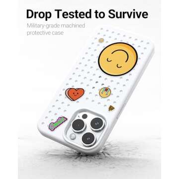 Pinit Personalized DIY Case for iPhone 14 Pro Max with 6 Pins/Charms in This Bundle, Heat-Dissipation, [Military-Grade Protection], Special Patterns & Stylish Cell Phone Cases - White, 7 in 1