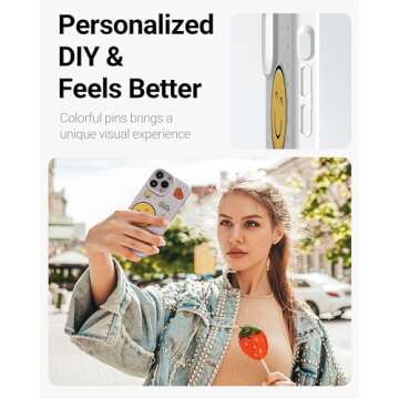 Pinit Personalized DIY Case for iPhone 14 Pro Max with 6 Pins/Charms in This Bundle, Heat-Dissipation, [Military-Grade Protection], Special Patterns & Stylish Cell Phone Cases - White, 7 in 1