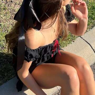 Mxiqqpltky 2 Piece Skirt Sets for Women Ruffle Short Sleeve Tie Up Crop Top & Elastic Waist Pleated Mini Skirt Set Y2K Outfit (Black, S)