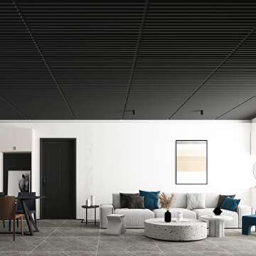 Art3d 12 Pack 2ft x 4ft Drop Ceiling Tiles in Black, Slat Design 3D Wall Panels for Interior Wall De...