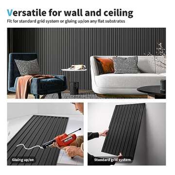 Art3d 12 Pack 2ft x 4ft Drop Ceiling Tiles in Black, Slat Design 3D Wall Panels for Interior Wall Decor 24in x 48in