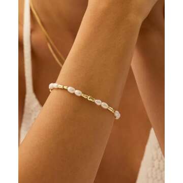 PAVOI 18K Yellow Gold Plated Freshwater Pearl Bracelet for Women | Beaded 6" Bracelet with Pearls