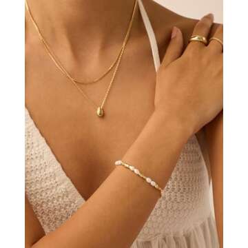 PAVOI 18K Yellow Gold Plated Freshwater Pearl Bracelet for Women | Beaded 6" Bracelet with Pearls