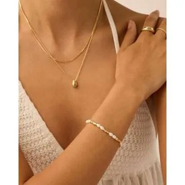 PAVOI 18K Yellow Gold Plated Freshwater Pearl Bracelet for Women | Beaded 6" Bracelet with Pearls