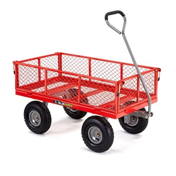 Gorilla Carts Heavy Duty Steel Utility Cart, Yard and Garden Wagon, 800 Lb, Red