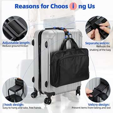Exshoiu Luggage Hook Strap, J Hook for Luggage Strap Flight Attendant with Hands Free, Adjustable Travel Luggage Straps for Add a Bag Hook