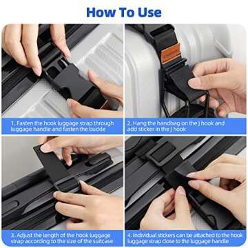 Exshoiu Luggage Hook Strap, J Hook for Luggage Strap Flight Attendant with Hands Free, Adjustable Travel Luggage Straps for Add a Bag Hook