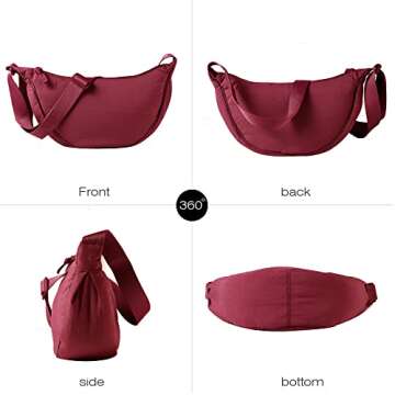 Nylon Crescent Crossbody Bag for Women Men Fanny Pack Crossbody Bag Dumpling Lightweight Travel Slin...