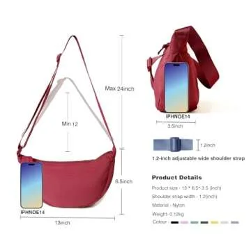 Nylon Crescent Crossbody Bag for Women Men Fanny Pack Crossbody Bag Dumpling Lightweight Travel Sling Bag-wine red