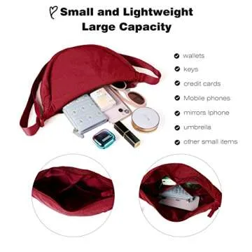 Nylon Crescent Crossbody Bag for Women Men Fanny Pack Crossbody Bag Dumpling Lightweight Travel Sling Bag-wine red