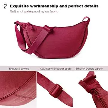 Nylon Crescent Crossbody Bag for Women Men Fanny Pack Crossbody Bag Dumpling Lightweight Travel Sling Bag-wine red
