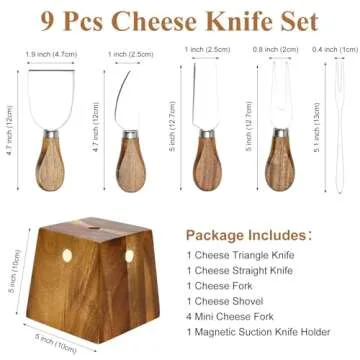 9 Pack Cheese Knives Set with Acacia Wood Holder