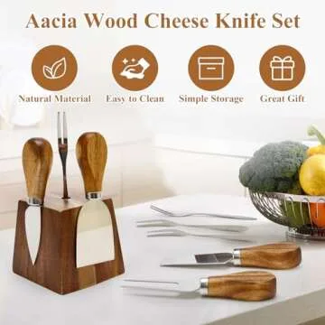 9 Pack Cheese Knives Set with Acacia Wood Holder