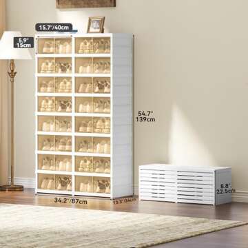 YITAHOME 8 Tiers-32 Pairs Easy Assembly Shoe Rack with Magnetic Doors, Foldable Shoe Storage Boxes f...