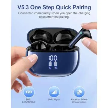 HUIFU Ear Buds Wireless Earbuds - Bluetooth Headphones 40H Playtime LED Display Deep Bass Stereo in-Ear Earphones with IPX7 Waterproof, Navy Blue
