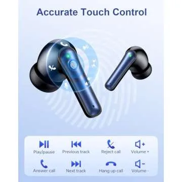 HUIFU Ear Buds Wireless Earbuds - Bluetooth Headphones 40H Playtime LED Display Deep Bass Stereo in-Ear Earphones with IPX7 Waterproof, Navy Blue