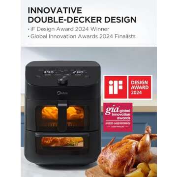 Midea Dual Basket Air Fryer Oven 11 Quart 8 in 1 Functions, Clear Window, Smart Sync Finish, Works w...