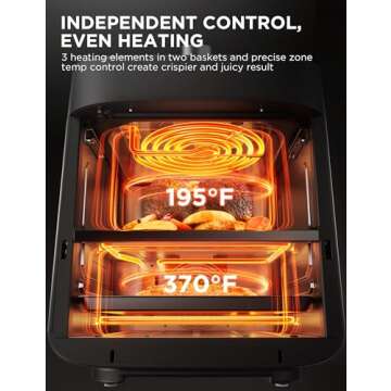 Midea Dual Basket Air Fryer Oven 11 Quart 8 in 1 Functions, Clear Window, Smart Sync Finish, Works with Alexa, Wi-Fi Connectivity, 50+ App Recipes for family meals, Bake, Roast, Grill, Broil, Toast