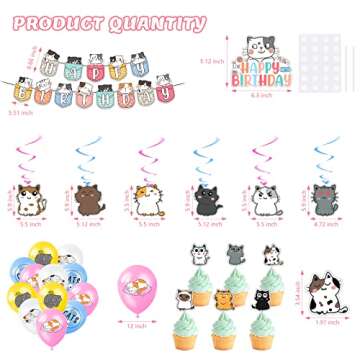 Zhanmai 106 Pcs Cat Theme Birthday Party Supplies Include Cute Happy Birthday Banner, Hanging Swirls...