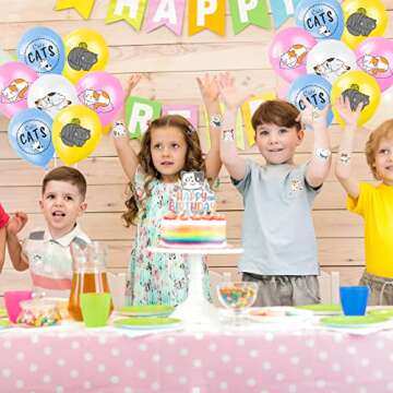 Zhanmai 106 Pcs Cat Theme Birthday Party Supplies Include Cute Happy Birthday Banner, Hanging Swirls, Cake Topper, Cupcake Toppers, Balloons and Stickers for Kids Children Cat Theme Party Decorations
