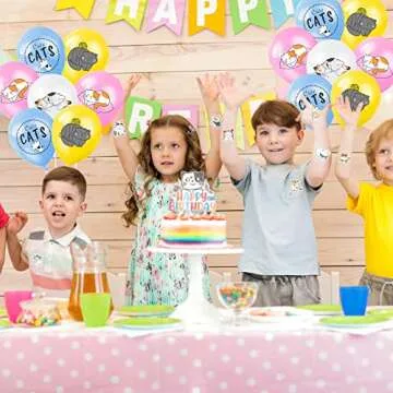 Zhanmai 106 Pcs Cat Theme Birthday Party Supplies Include Cute Happy Birthday Banner, Hanging Swirls, Cake Topper, Cupcake Toppers, Balloons and Stickers for Kids Children Cat Theme Party Decorations