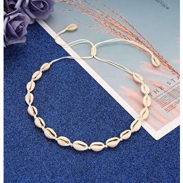 CENAPOG Cowrie Shell Choker Necklace for Women Puka Shell Necklace Corded Seashell Necklace Hawaiian Beach Jewelry