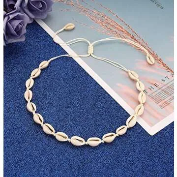 CENAPOG Cowrie Shell Choker Necklace for Women Puka Shell Necklace Corded Seashell Necklace Hawaiian Beach Jewelry