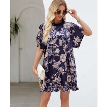 Aimiray Vintage Velvet Floral Printed Mini Dress