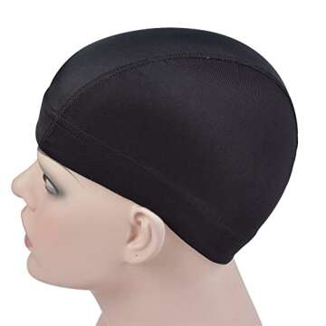 YTBYT 3 Pcs Dome Cap Wig Caps for Making Wig Stretchy Wig Cap with Wide Elastic Band (Black Dome Cap S)