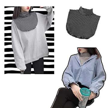 Joyci 2 Pack Solid Stripe Turtleneck Dickey Collar Wear Outer or in Sweater Hoodie High Neck Mock Collar