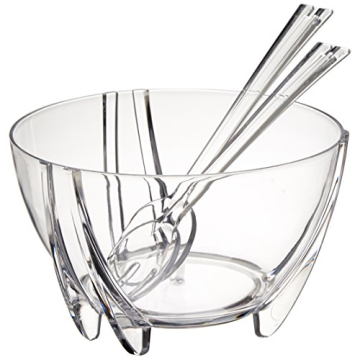 Prodyne 6 Quart Clear Acrylic Salad Bowl with Servers – Perfect for Entertaining