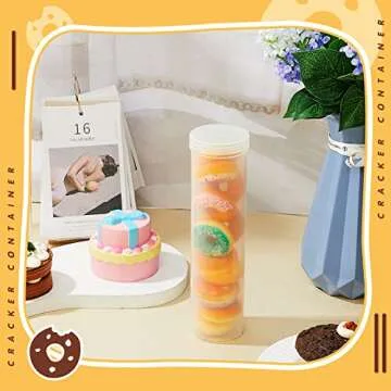 6 Pieces Round Cracker Containers Saltine Sleeve Storage Container Plastic Cracker Keeper with Lid Airtight Spaghetti Clear Cylinder Cookie Holder for Food Pantry Cereal Chips