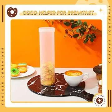 6 Pieces Round Cracker Containers Saltine Sleeve Storage Container Plastic Cracker Keeper with Lid Airtight Spaghetti Clear Cylinder Cookie Holder for Food Pantry Cereal Chips