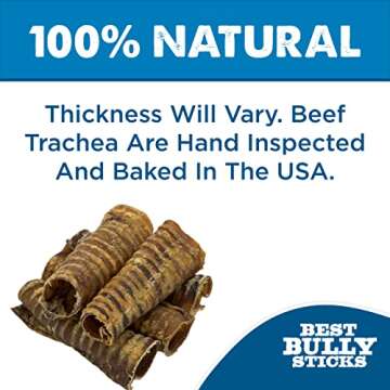 Best Bully Sticks Premium 6 Inch Beef Trachea - 20 Count (Pack of 1) - All-Natural, Grain-Free, Single-Ingredient, Supports Dental Health