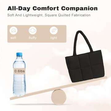 Restro Puffer Tote Bag for Women, Large Quilted Puffy Handbag Lightweight, Shoulder Handbag With Com...