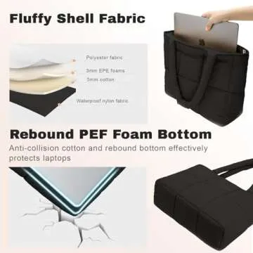 Restro Puffer Tote Bag for Women, Large Quilted Puffy Handbag Lightweight, Shoulder Handbag With Compartments for Work Travel Gym Shop, Puffy Padding Satchel With Zipper (Black)