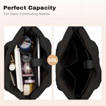 Restro Puffer Tote Bag for Women, Large Quilted Puffy Handbag Lightweight, Shoulder Handbag With Compartments for Work Travel Gym Shop, Puffy Padding Satchel With Zipper (Black)