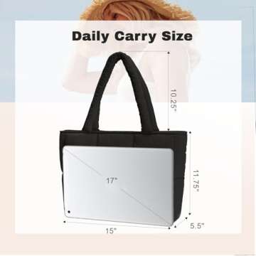 Restro Puffer Tote Bag for Women, Large Quilted Puffy Handbag Lightweight, Shoulder Handbag With Compartments for Work Travel Gym Shop, Puffy Padding Satchel With Zipper (Black)