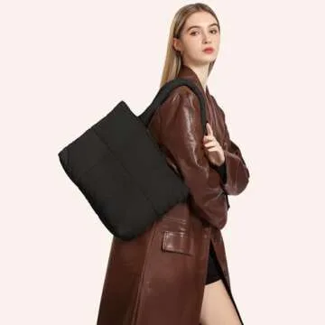 Restro Puffer Tote Bag for Women, Large Quilted Puffy Handbag Lightweight, Shoulder Handbag With Compartments for Work Travel Gym Shop, Puffy Padding Satchel With Zipper (Black)