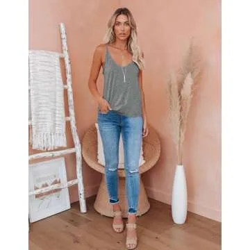 Zeagoo Womens V Neck Camisole Tank Top Strap Sleeveless T Shirt Casual Loose Vest Blouse Deep Grey