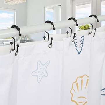 Shower Curtain Rings, OEH Shower Curtain Hooks, Rust-Resistant Metal Black Shower Curtain Rings, Dou...