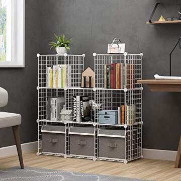 C&AHOME Wire Cube Storage, 9-Cube Organizer Metal, Wire C Grids Storage, Storage Bins Shelf, Modular...