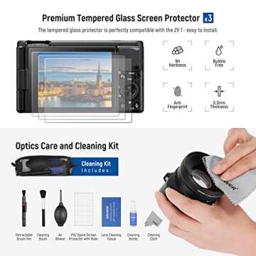 NEEWER 18mm HD Wide Angle Compatible with Sony ZV1 Camera & 2 in 1 10x Macro Additional Lens with Extension Tube, Bayonet Mount Lens Adapter, Screen Protectors and Cleaning Kit