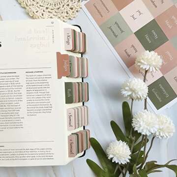 ZIEYOMI- Bible Tabs, Bible Study Journaling Supplies, Large Print Bible Book Tabs for Women and Men, 66 Bible Index Tabs Old and New Testament, Includes 14 Blank Bible Journaling Tabs - Vintage Color