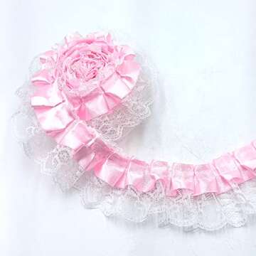 YOOGCORETT 2 Yards Pink Lace Pleated Chiffon Trim