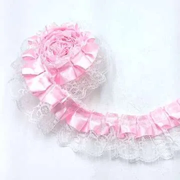YOOGCORETT 2 Yards Pink Lace Pleated Chiffon Trim