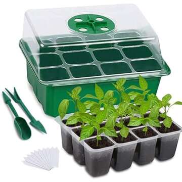 Fasezoomit 5 Packs Seed Starter Tray Seed Starter Kit with Humidity Dome Plant Seedling Starter Trays Indoor Greenhouse Seed Germination Station Kit for Seeds Growing Starting (12Cells Per Tray)