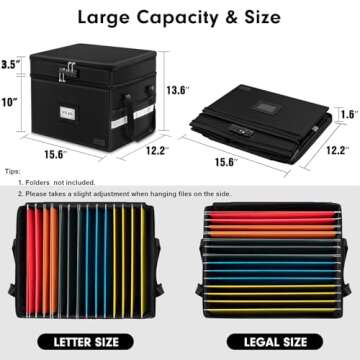 ETRONIK Fireproof Document Box with Lock, 2 Layer File Cabinet Organizer with 5 Tab Inserts, Portable Office Collapsible File Storage with Reflective Strip for Hanging Letter, Legal Size Folder