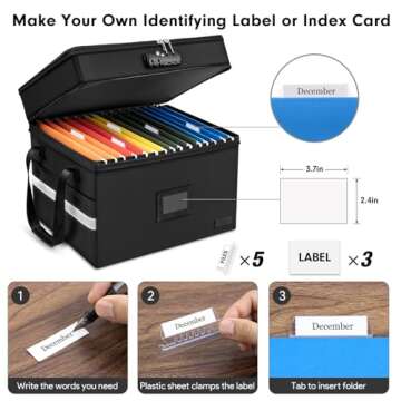 ETRONIK Fireproof Document Box with Lock, 2 Layer File Cabinet Organizer with 5 Tab Inserts, Portable Office Collapsible File Storage with Reflective Strip for Hanging Letter, Legal Size Folder